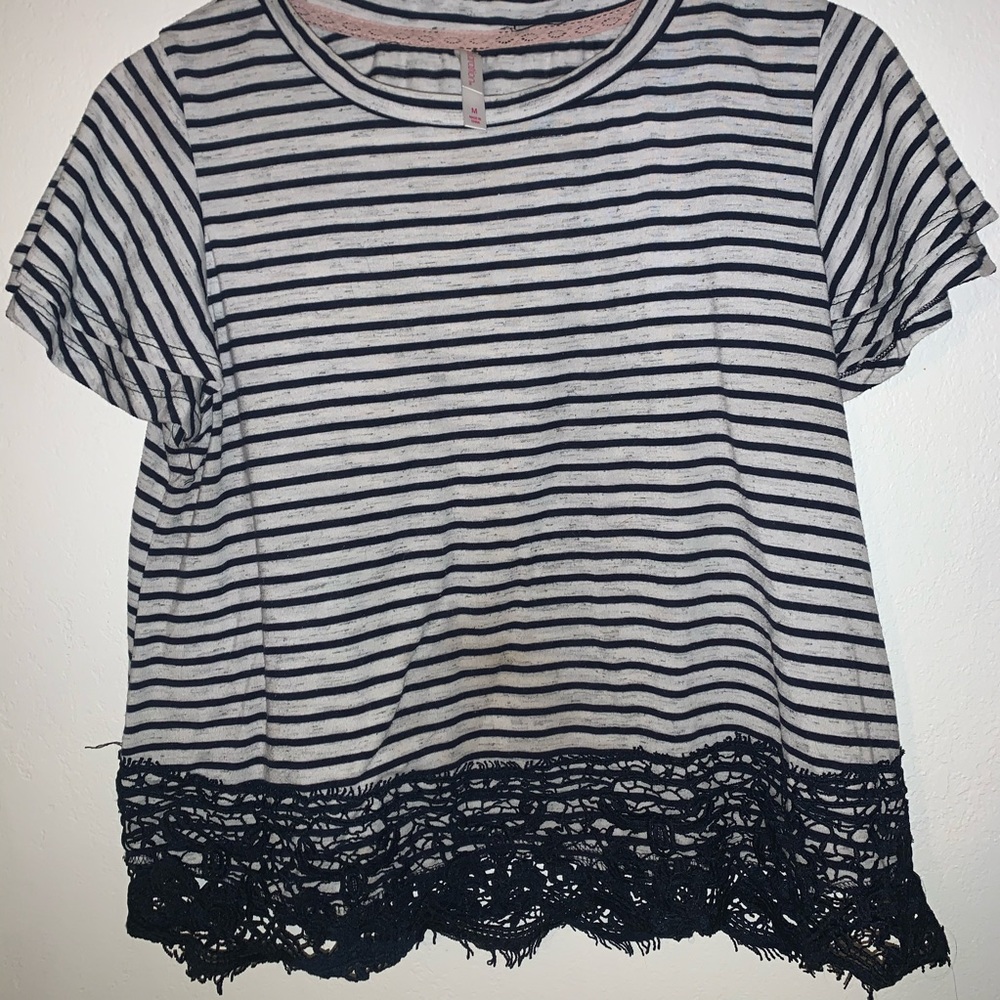 striped crop top with lace at bottom